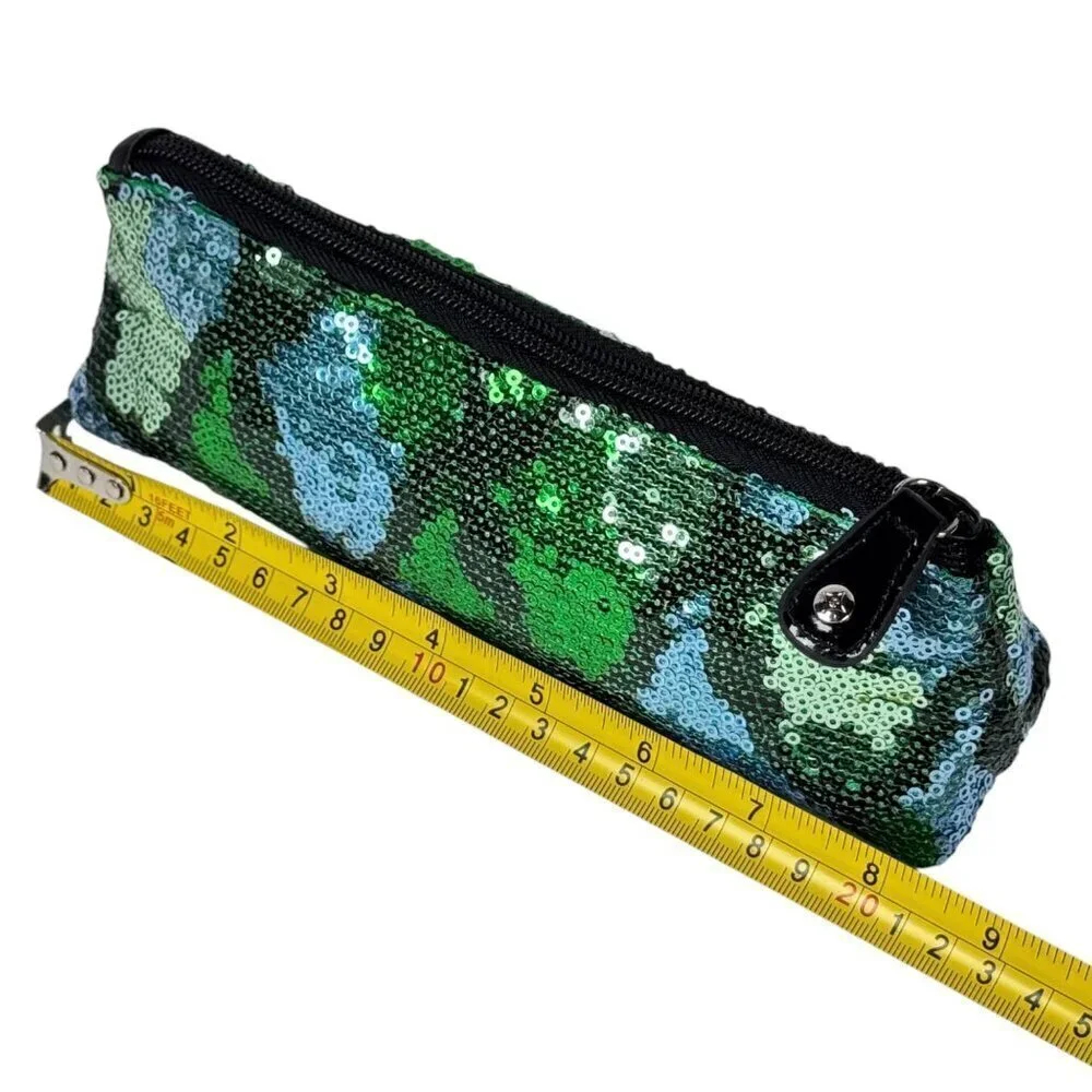 New Stephanie Johnson MakeupCosmetic Bag Blue Green Sequin Zip Clutch